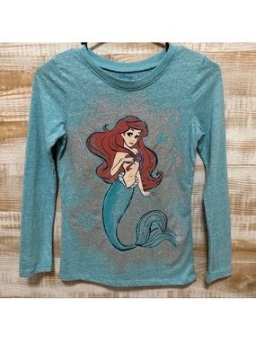 Disney Princess Ariel Long Sleeve Heather Teal Girls Tee Size L